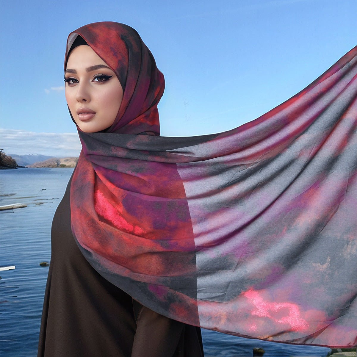 Hijab Imprimé Éthéré Aquarelle Artistique (MH176)