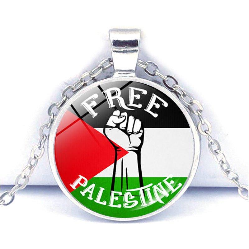 MAC076 Collier pendentif Time Gem Keffieh Palestine Paix Anti-Guerre