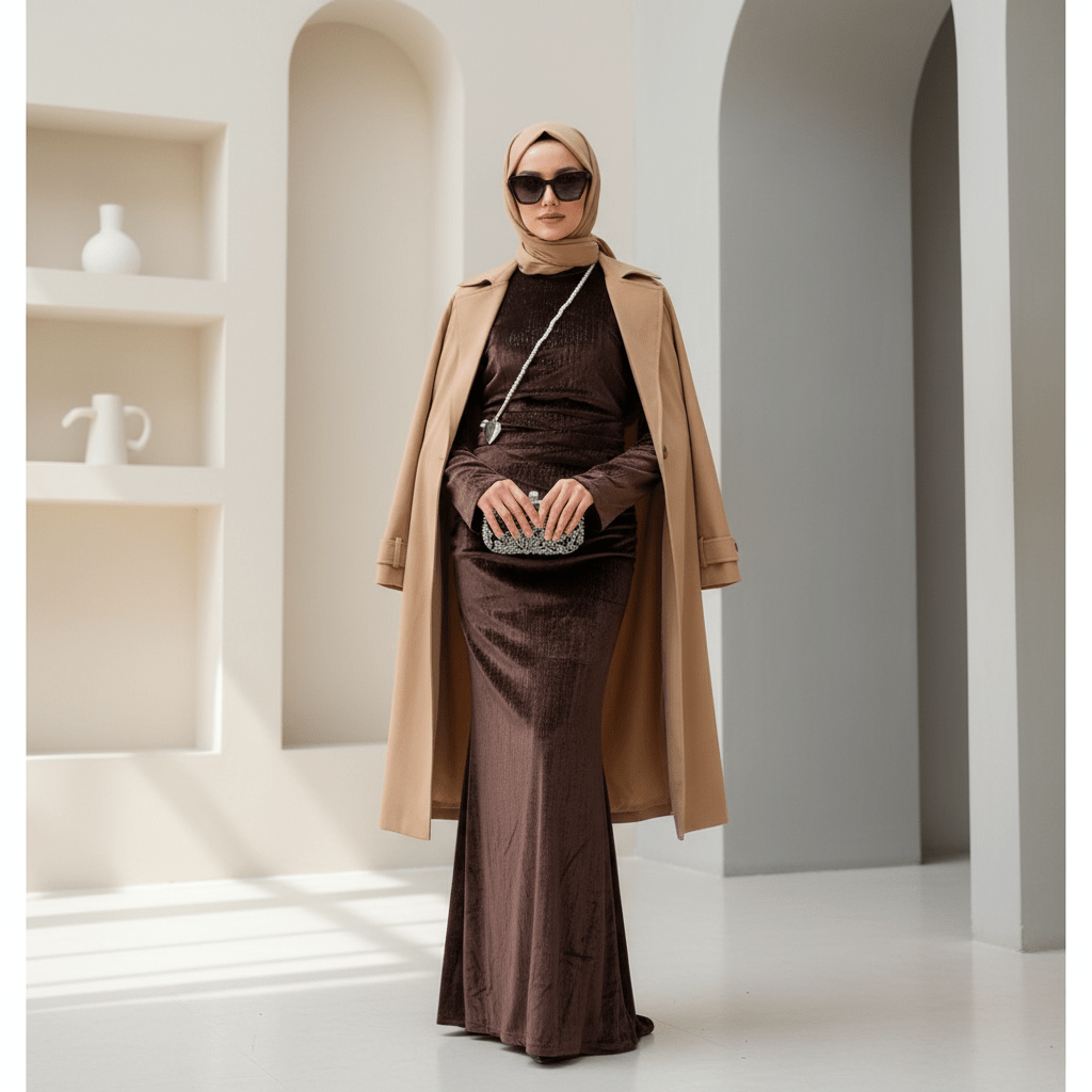 Robe Sirène en Velours Scintillant Froncée (MA358)