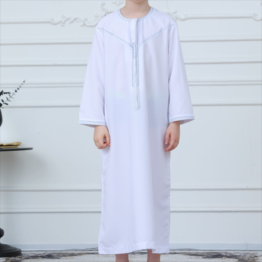 Qamis Kaftan Blanc à Surpiqûres Contrastées (MKB025)