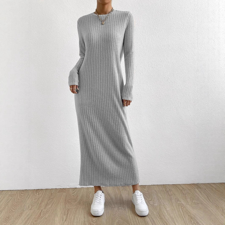 Robe Maxi en Tricot Côtelé | Robe Pull Décontractée à Manches Longues (MS226)