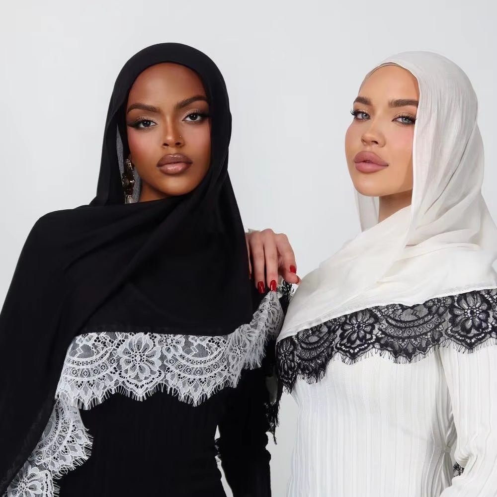 Hijab en rayonne avec bordure en dentelle (MH211)