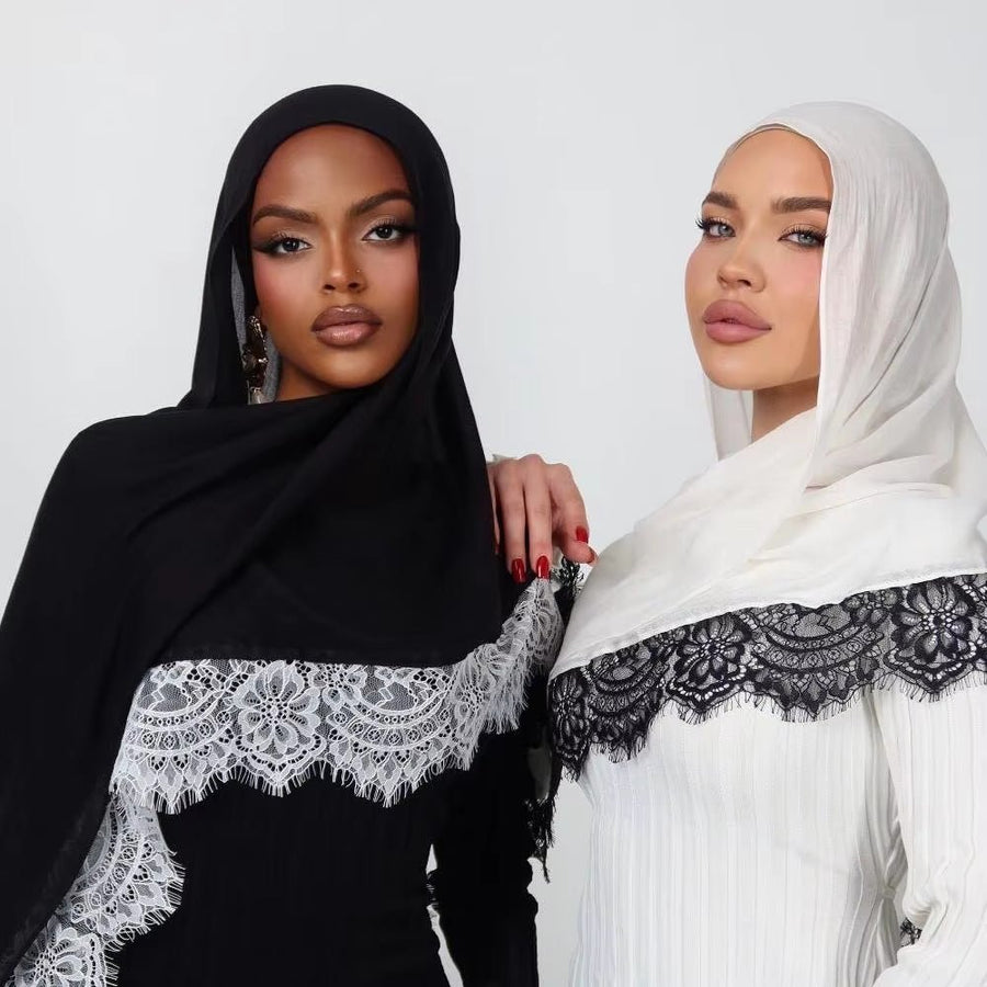 Hijab en rayonne avec bordure en dentelle (MH211)