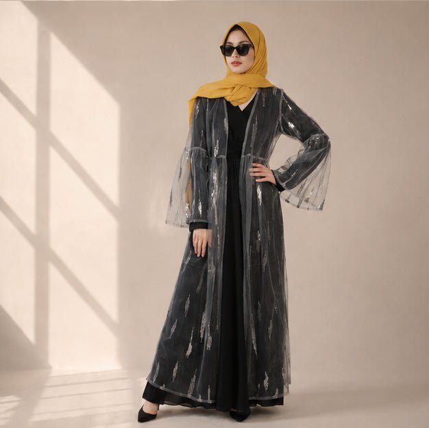 Pièce d'Archive Abaya Ouverte en Mesh Sequin - MP029 (Taille S Uniquement)