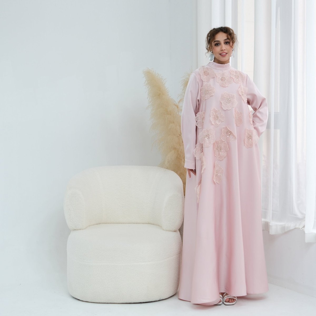 Robe Maxi Perlée Fleurs 3D (MA445)