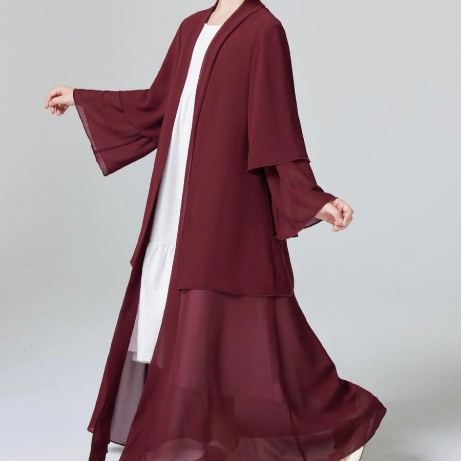 Abaya Ouverte pour Fillette en Mousseline Deux Épaisseurs (MKG007)