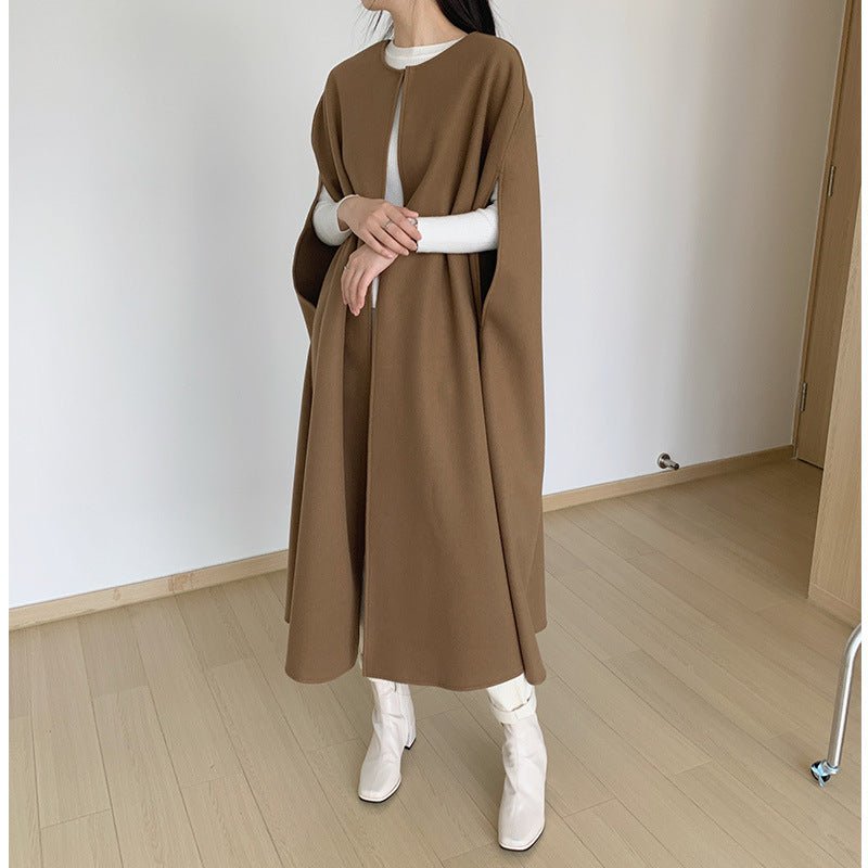 Gilet Cape sans Manches | Gilet-Manteau Long Minimaliste en Mélange de Laine (MS204)