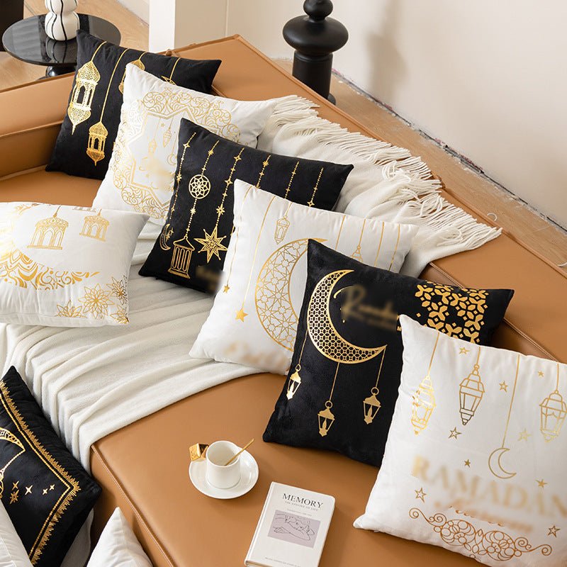 Housse de coussin en peluche courte avec impression à chaud "Eid Moon" (MR076)