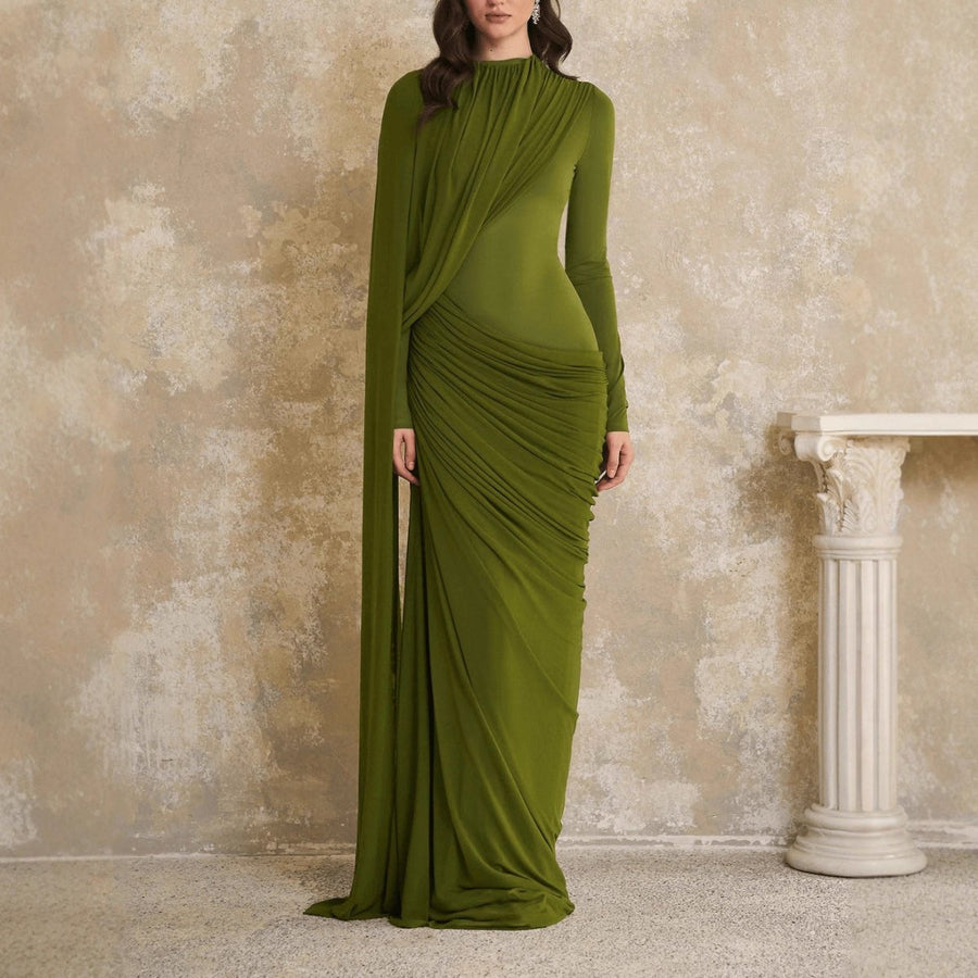 Robe drapée en jersey avec pan fluide (MS350)
