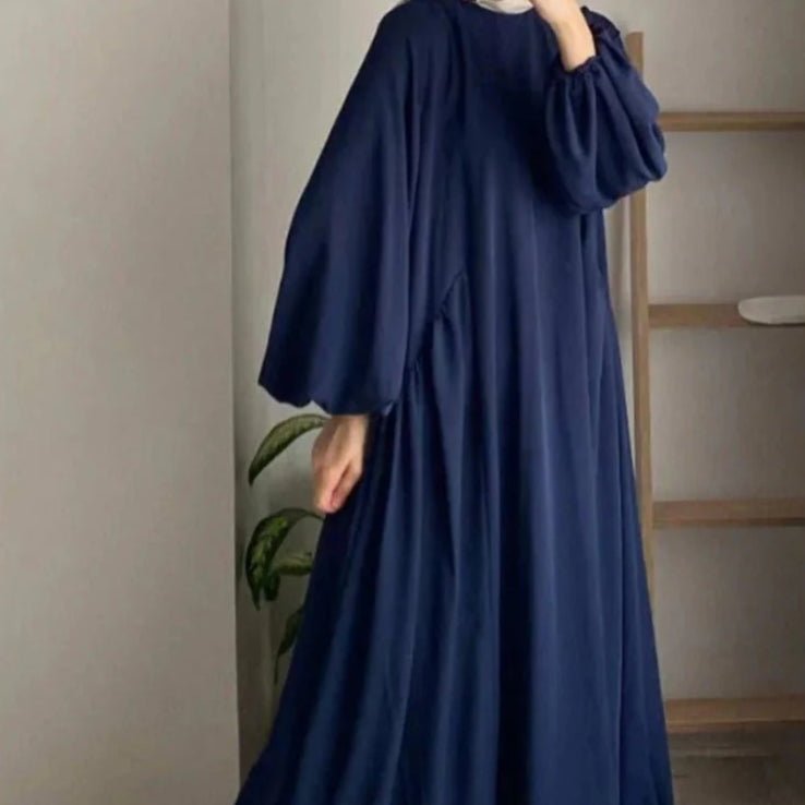 Abaya modeste coupe ample à manches lanternes | Abaya enfilable en crêpe glacé (MA153)