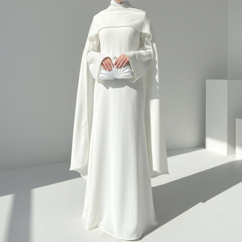 Robe de soirée élégante à manches cape ornée de perles (UKMA337)
