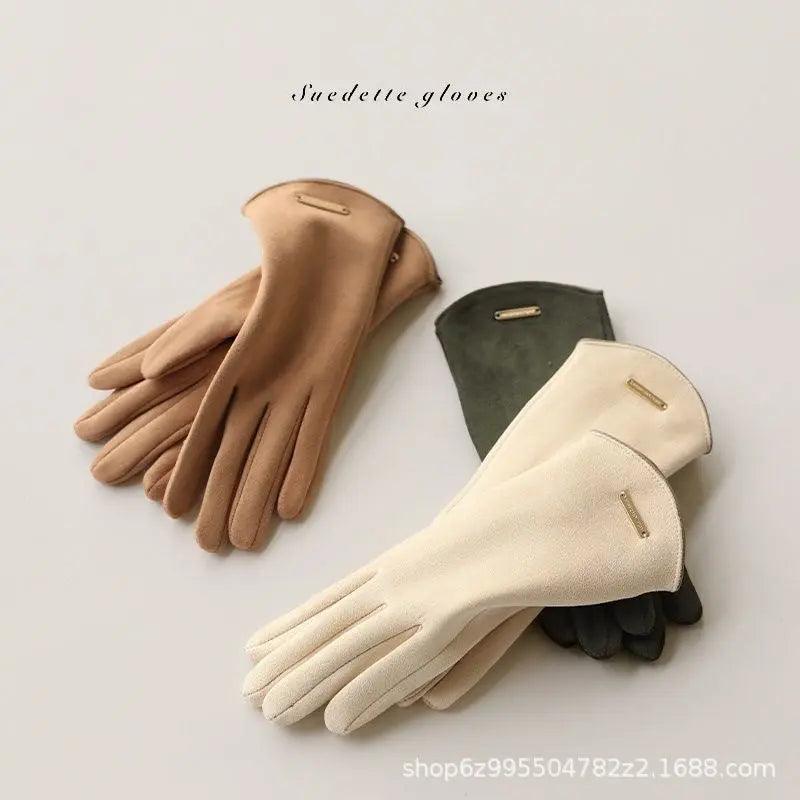 MAC058 Gants tactiles unisexes en suédine, doublés de fausse fourrure, chauds pour l'hiver