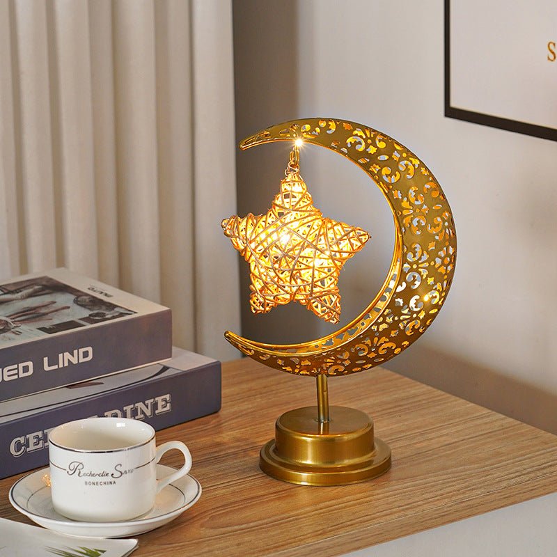 Lanterne Ramadan Étoile et Croissant en Fer, Bougeoir Décoratif de Fête (MAC399)
