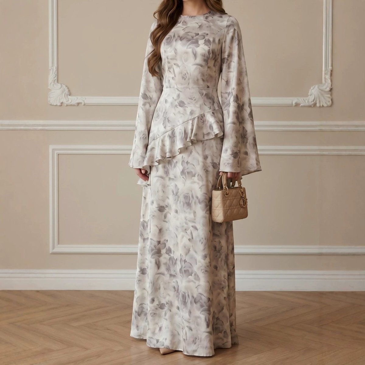 Robe Maxi en Satin Floral (MS444)