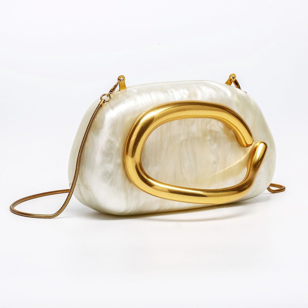 Sac de soirée à anse en acrylique nacré et ton doré - Pochette bandoulière pour mariage et banquet (MAC250)