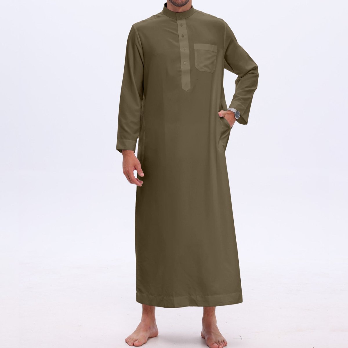 Thobe uni pour homme avec patte de boutonnage (MT036)