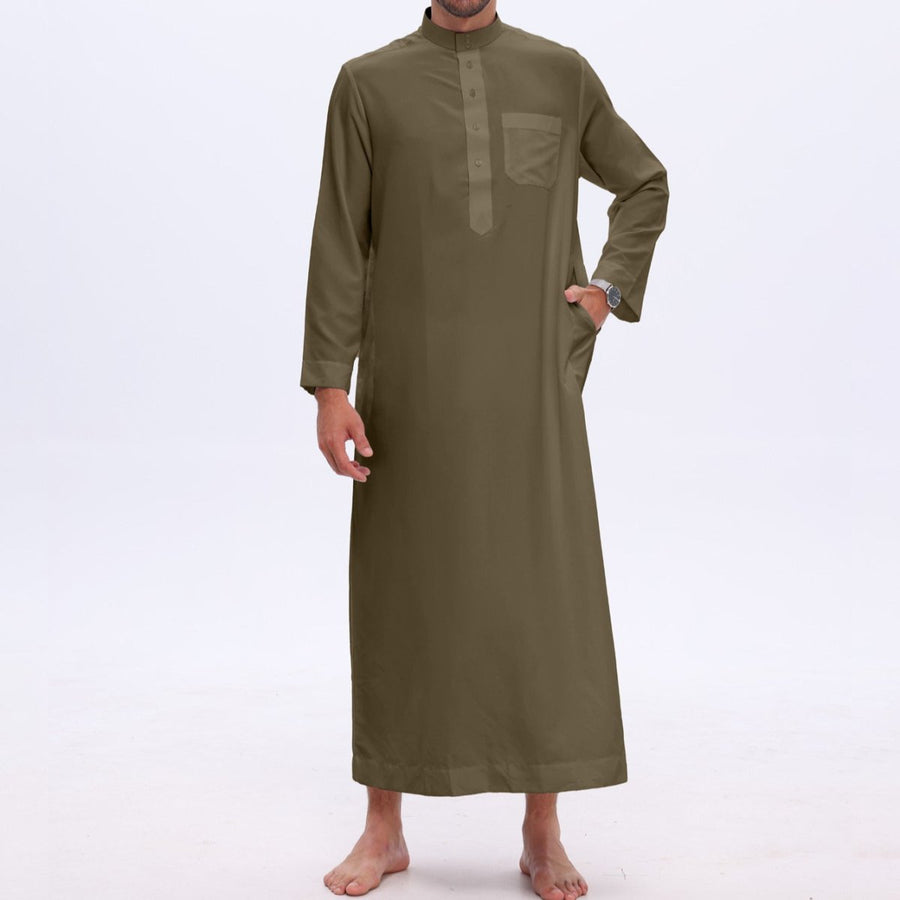 Thobe uni pour homme avec patte de boutonnage (MT036)