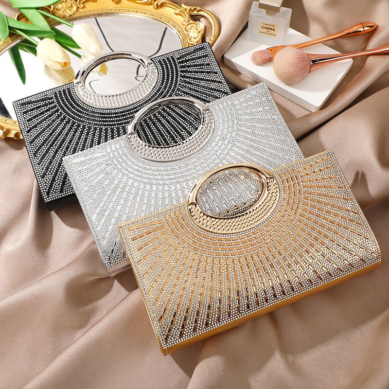 Sac Pochette Vintage à Grande Anse Circulaire Ornée de Strass Scintillants (MAC430)