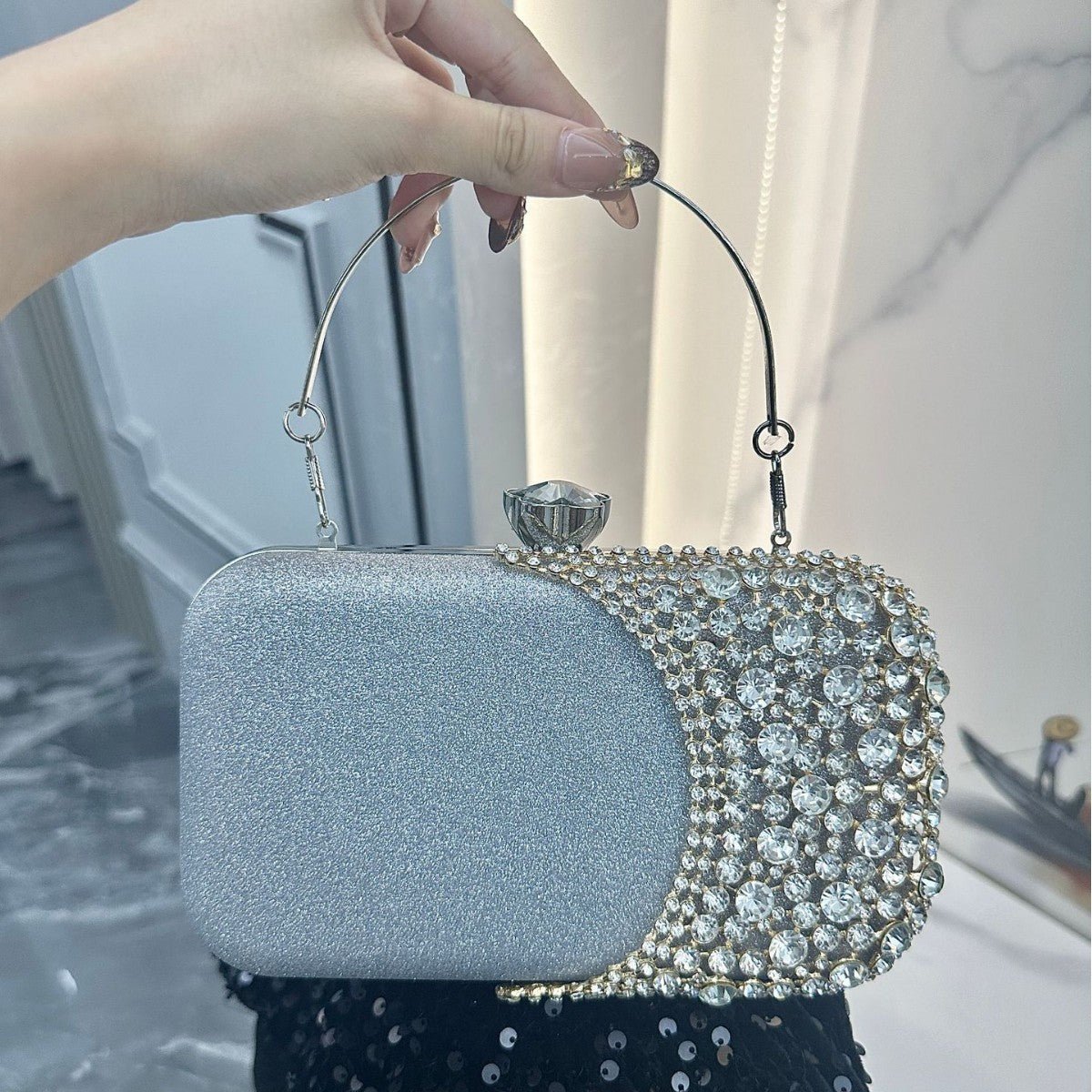 Pochette de soirée strassée | Sac de fête à cristaux avec chaîne (MAC353)