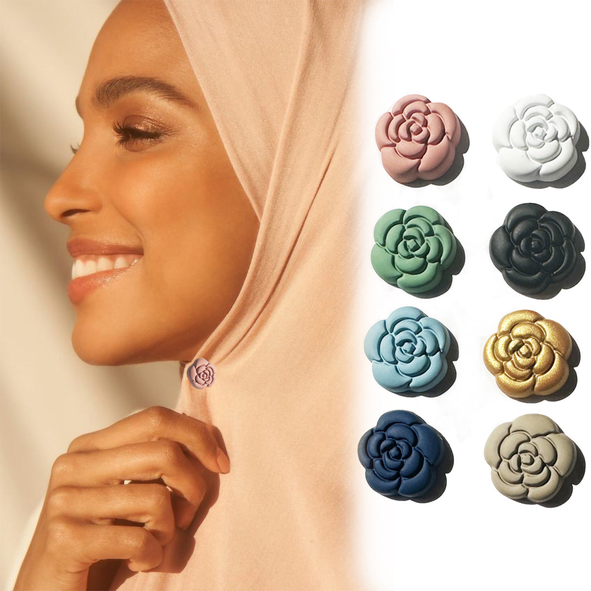 Épingle Magnétique Camellia Sécurité Élégance pour Hijab & Écharpe (MAC342)