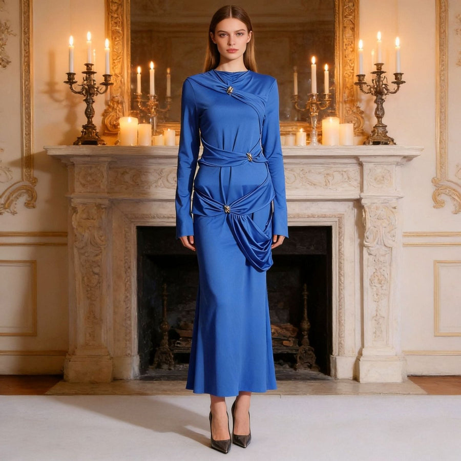 Robe Drapée avec Broches Bijoux (MS347)