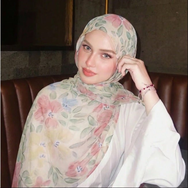 Foulard Hijab Léger Imprimé Floral Aquarelle (MH246)