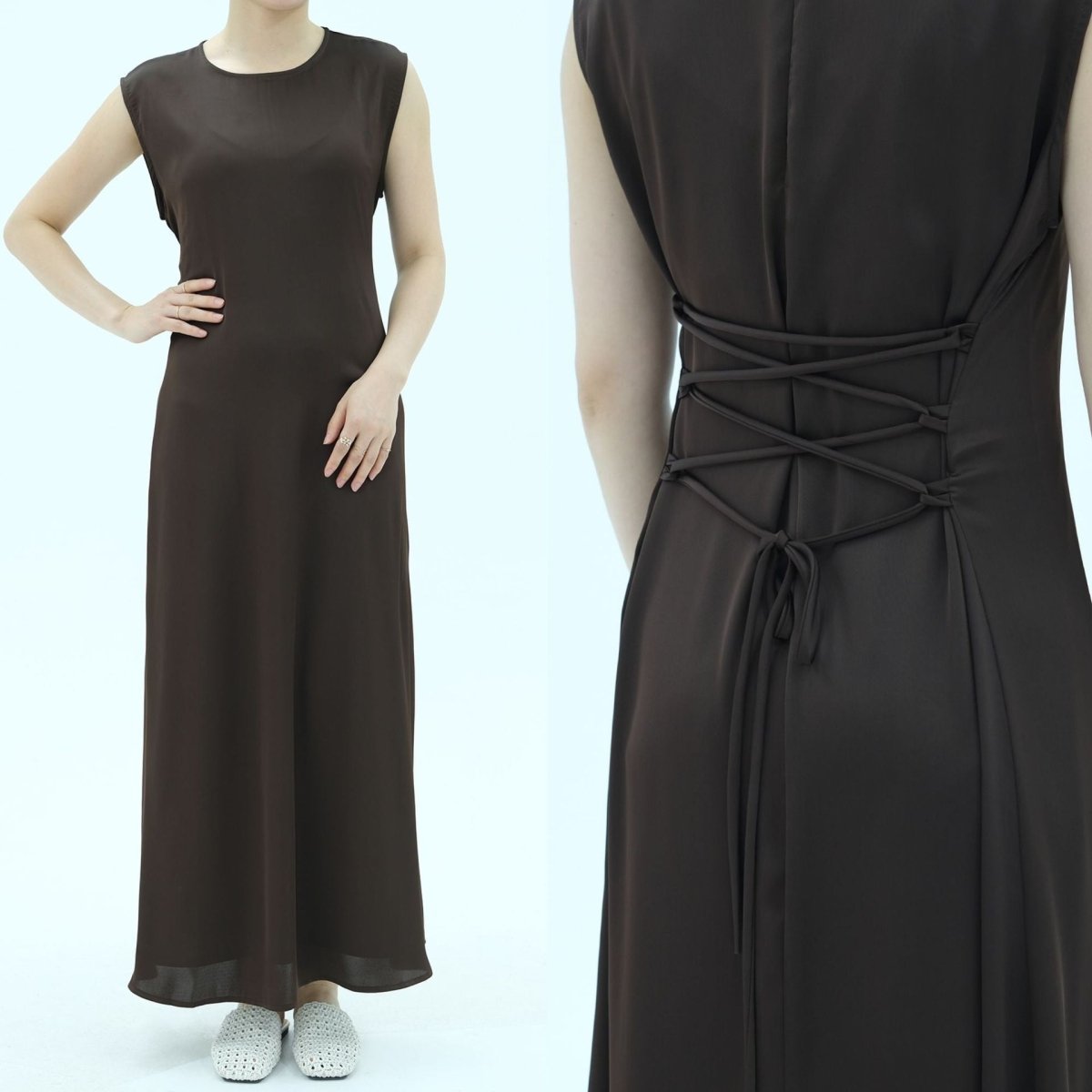Robe longue sans manches avec dos corset à lacets (MS472)