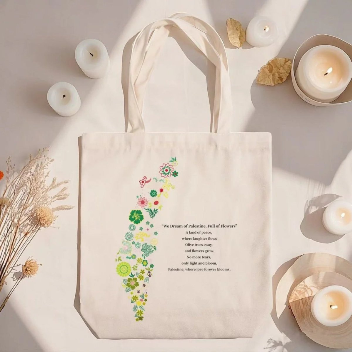 Sac Tote Floral Palestine – L'Amour Fleurit pour Toujours (MAC236)