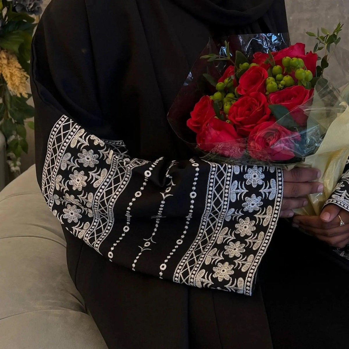 Cardigan Abaya Ouvert en Coton Brodé (MOA035)