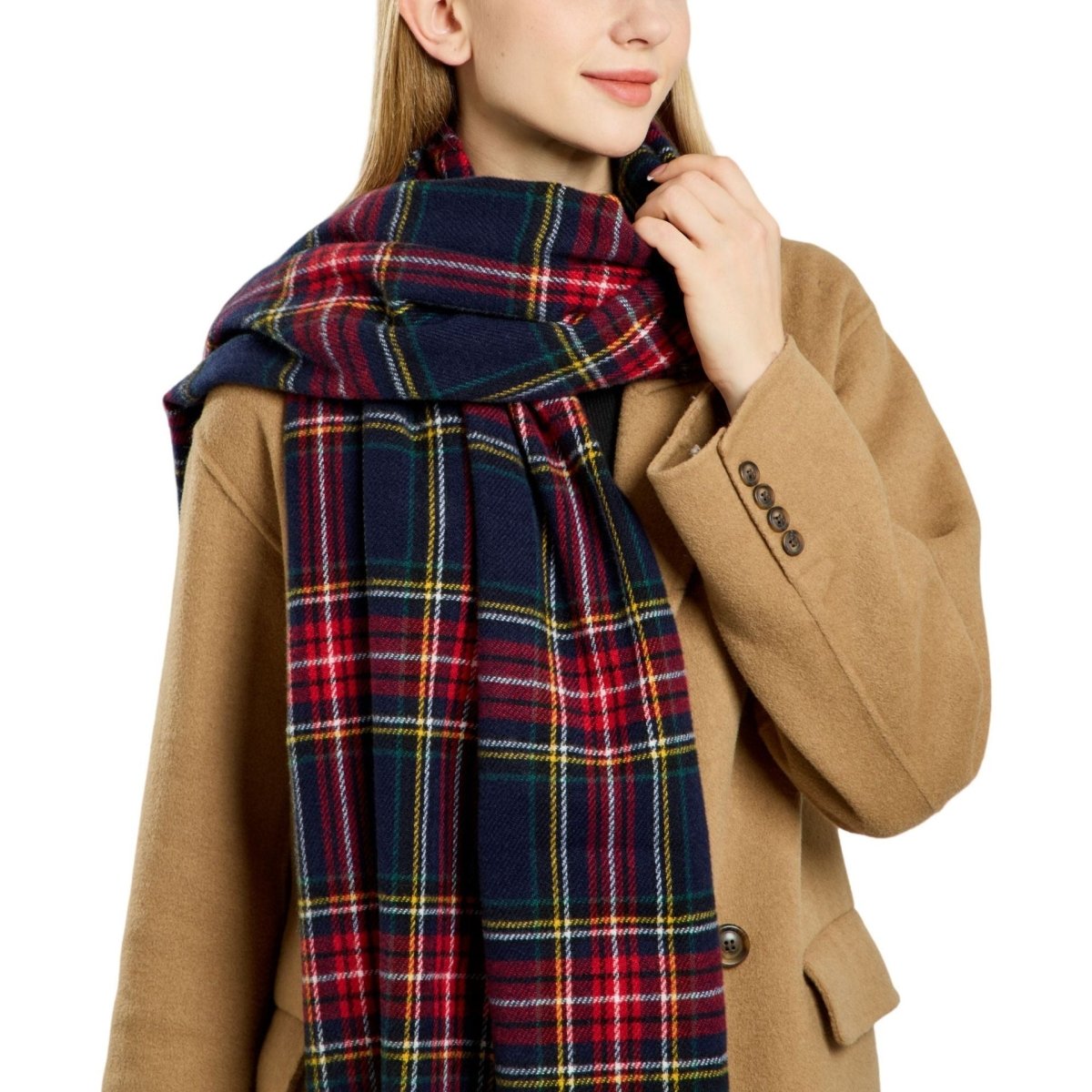 Écharpe à carreaux avec franges, en fausse laine, chaude, accessoire de mode hiver (MAC332)