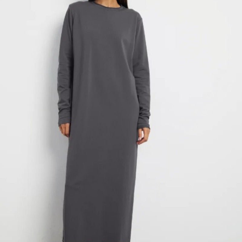 Robe Maxi Pull-over Classique | Robe Unie à Col Rond et Manches Longues (MA317)
