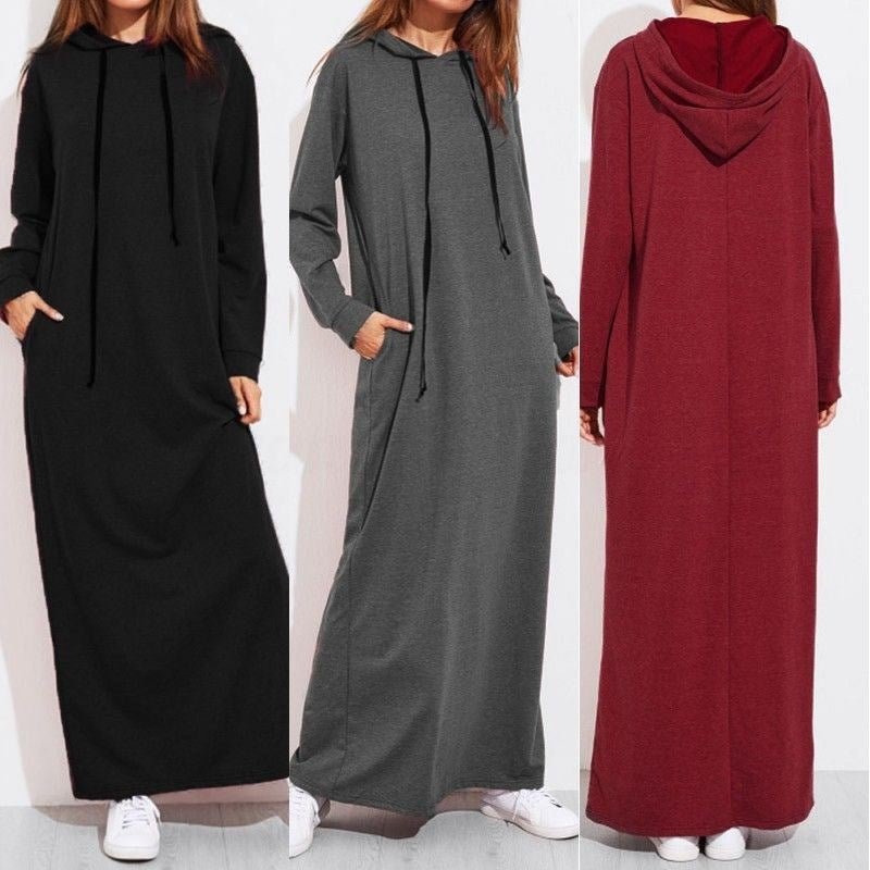 Robe Maxi Confortable à Capuche avec Cordon de Serrage | Robe en Fibre d'Alcool Polyvinylique à Manches Longues avec Poches (MS119)