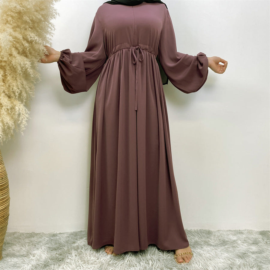 Abaya Ample Modeste pour Musulmane, Manches Extensibles, Fermeture Éclair Frontale, Coupe Trapèze (MA175)