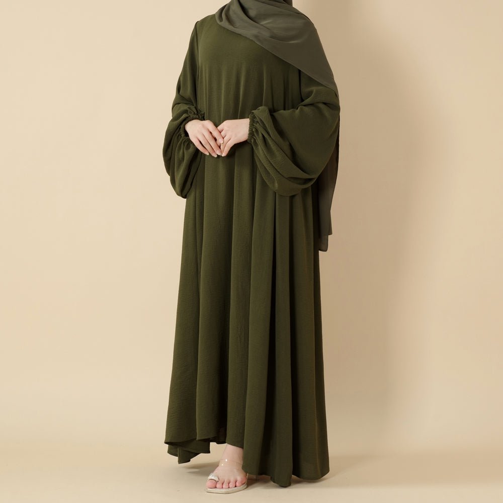 Abaya en crêpe coupe décontractée à manches lanterne (MA190)