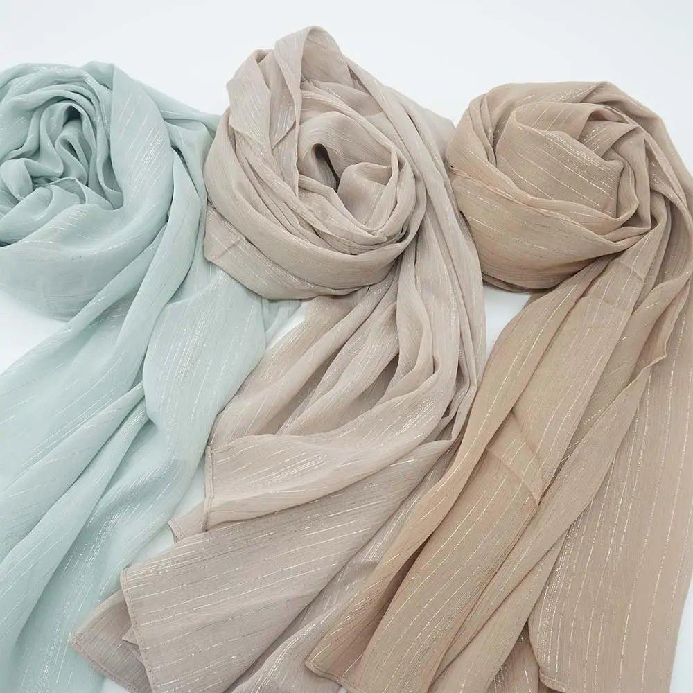 Hijab femme uni avec bronzage soie argenté (MH022)