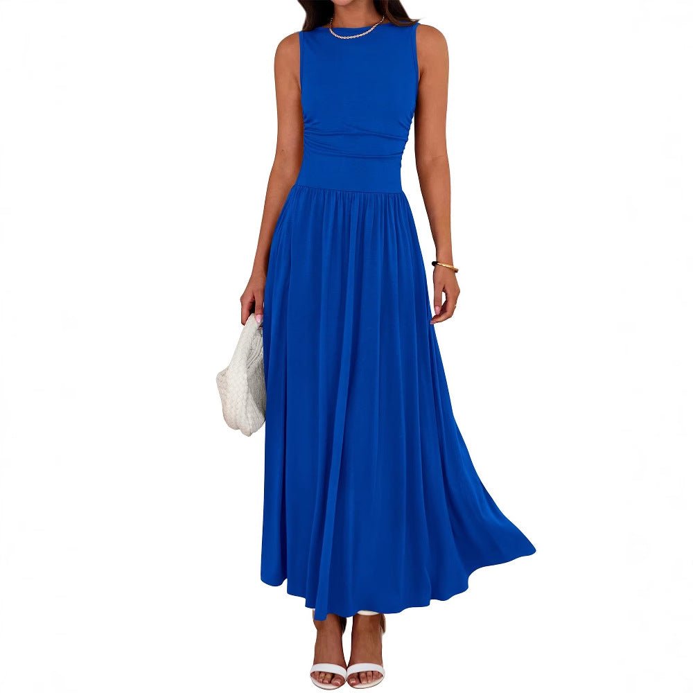 Robe Maxi Sans Manches à Taille Froncée avec Poches (MA395)