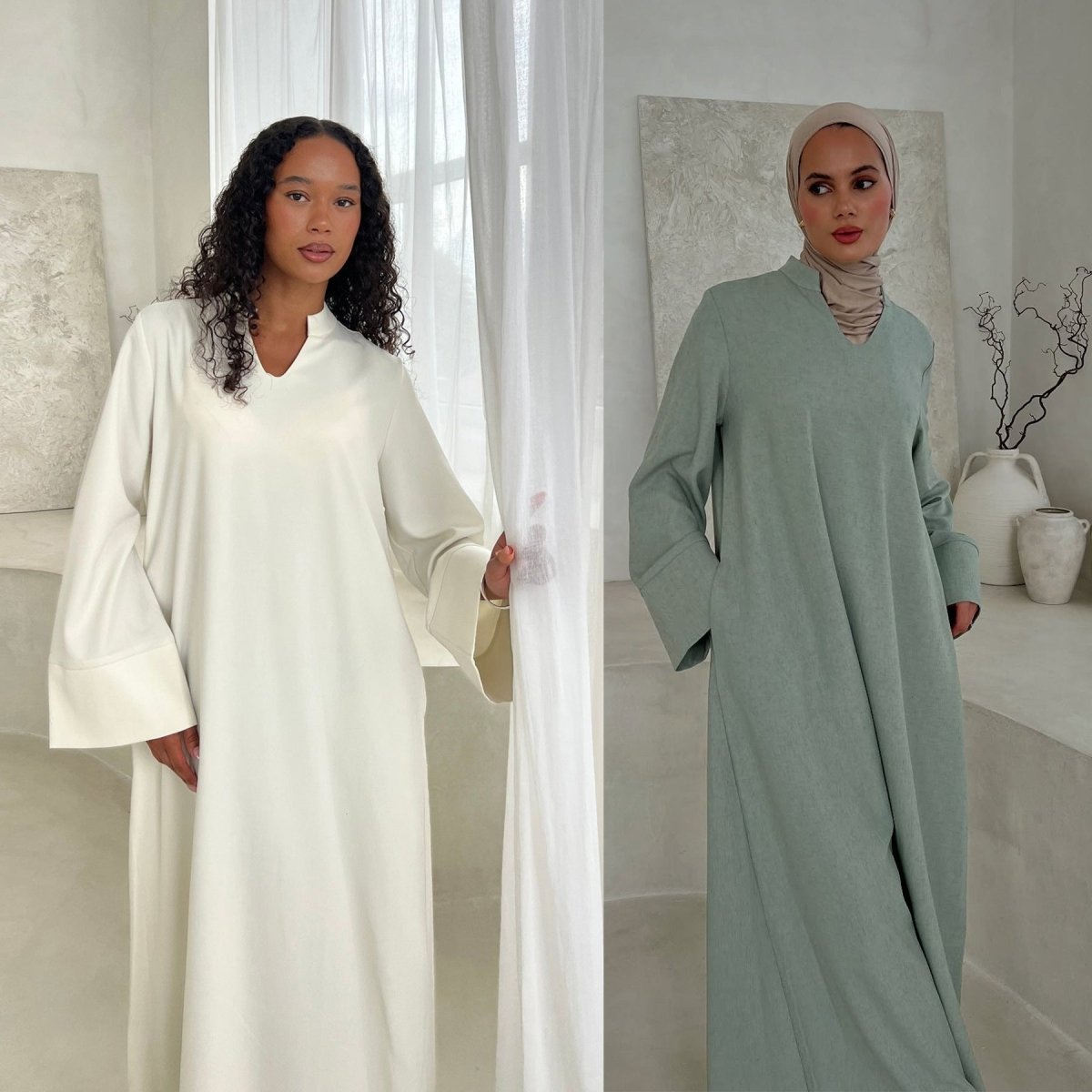 Abaya oversize à col en V avec poches | Robe longue unie à manches larges (MA331)