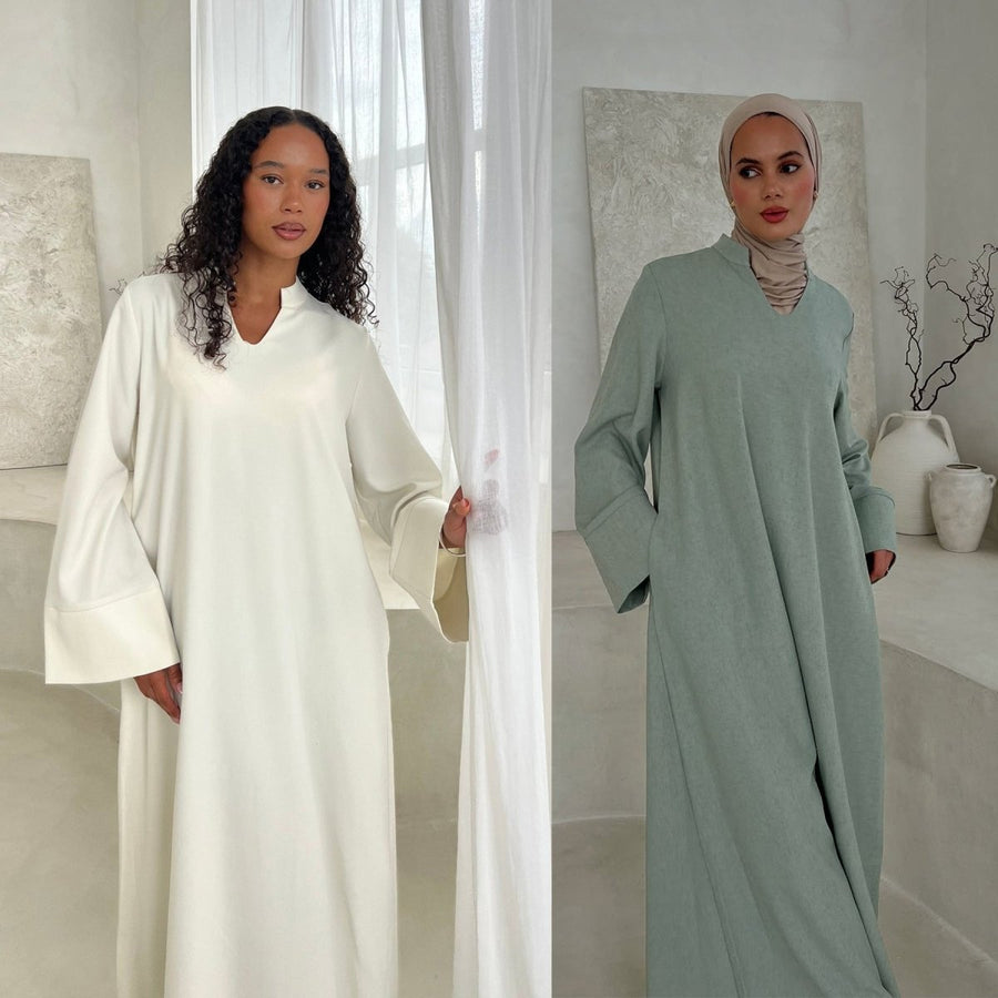 Abaya oversize à col en V avec poches | Robe longue unie à manches larges (MA331)