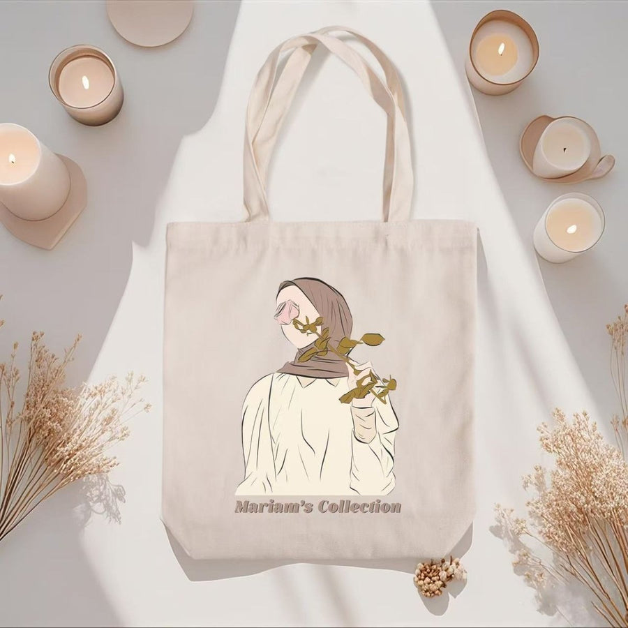 Sac Tote en Toile Illustré Hijabi – Mariam's Collection（MAC235）