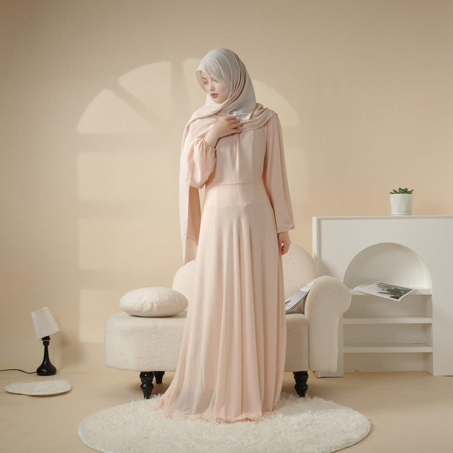 Abaya à ourlet large avec design en mousseline double couche (MA022)