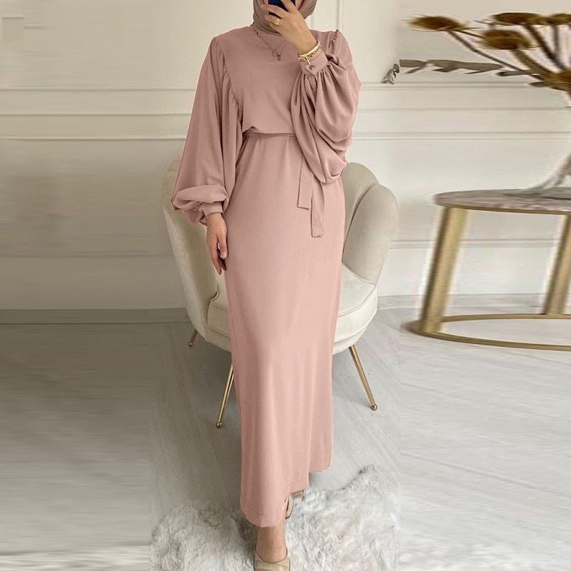 Abaya élégante unie à manches bouffantes (MA092)