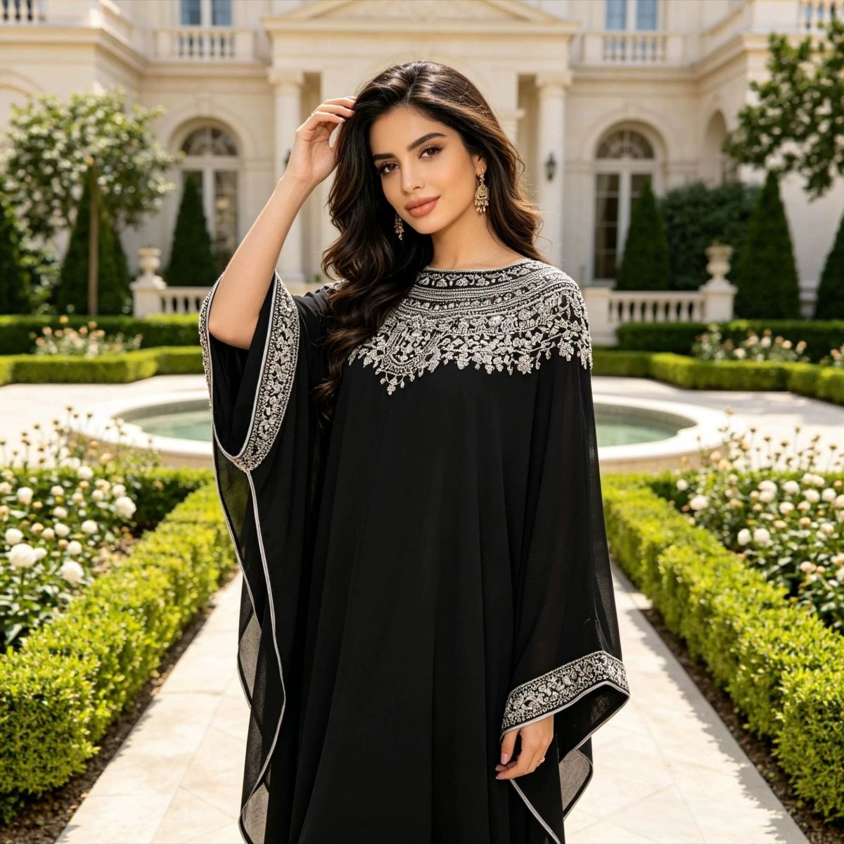Robe Abaya Noire à Manches Chauve-souris (MA439)
