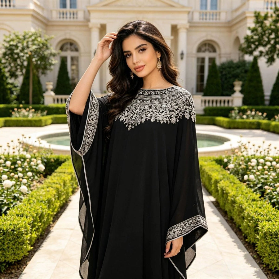 Robe Abaya Noire à Manches Chauve-souris (MA439)