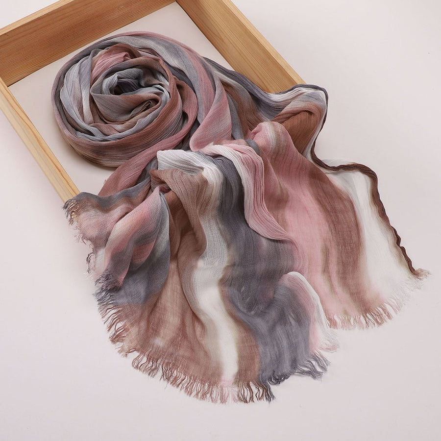 Hijab Châle Plissé Rayé Imprimé Polyvalent (MH180)