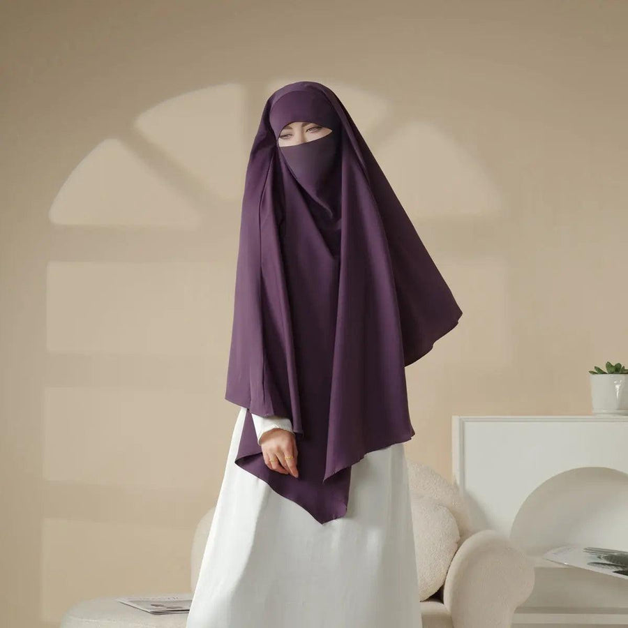 MK001 Niqab attaché - Khimar uni en Nida à 1 couche