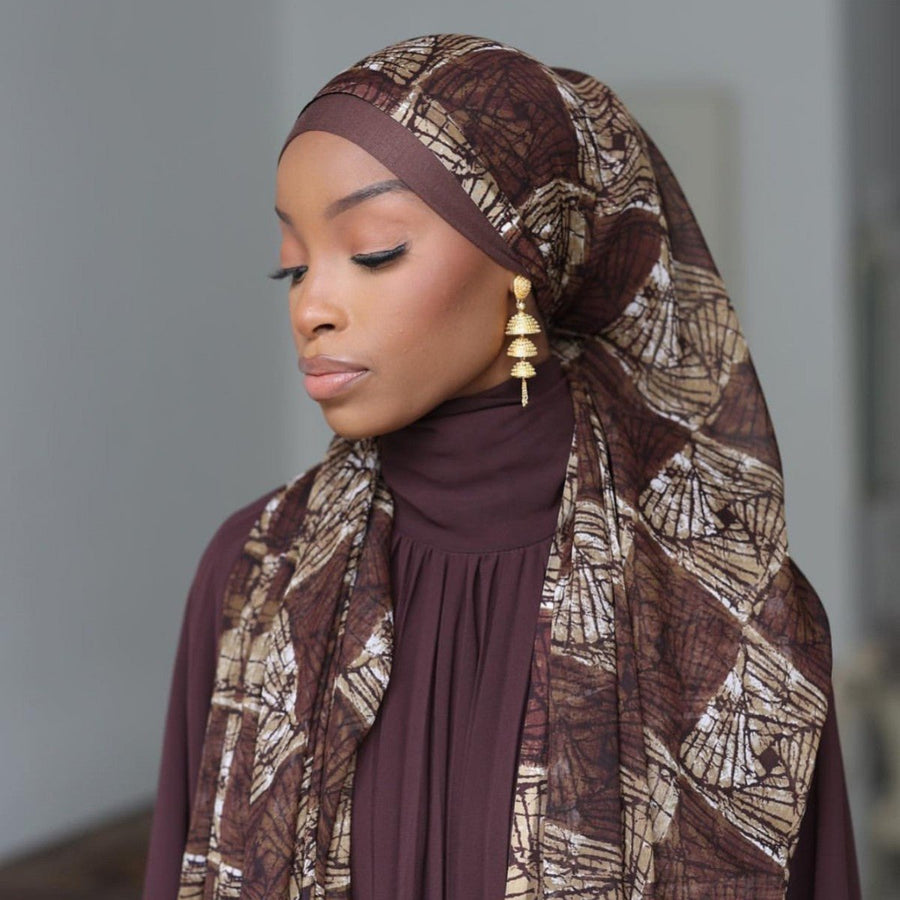 Hijab Imprimé Polyvalent Teint à la Main (MH169)