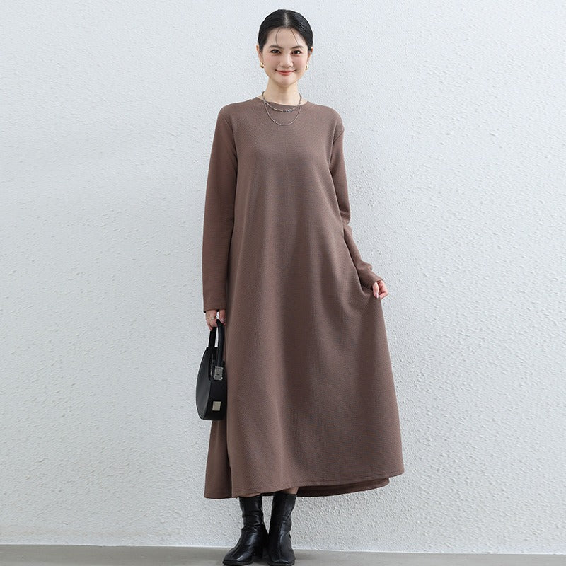 Robe Maxi Trapèze Élégante à Col Rond - Abaya Unie Modeste avec Poches (MA310)