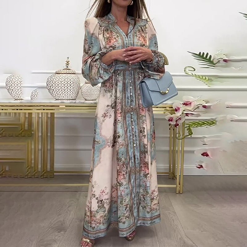 Robe Longue Fleurie Vintage | Robe Style Victorien à Col en V et Manches Longues (MA378)