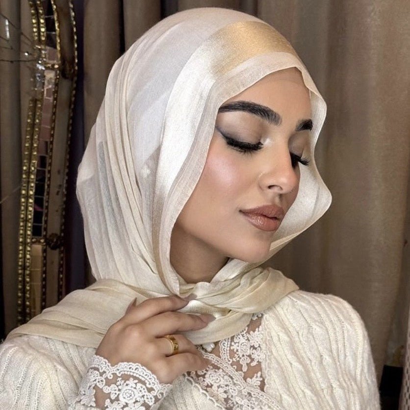 Hijab en Mousseline Crinkle Rayée à Texture Organique (MH143)