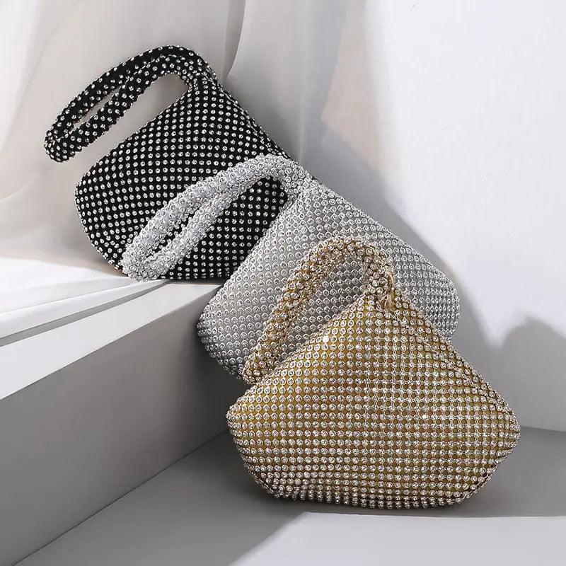 Sac à main MAC057 avec strass, forme cœur, brillant, fait main, petit sac de soirée
